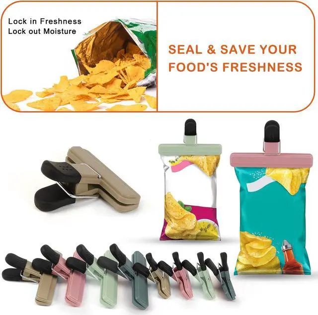 Alt view image 5 of 6 - TACGEA Chip Clips, 8 Pack Food Clips, Upgrade Wide Open Bag Clip for Food Storage with Air Tight Seal Grip Neutral Color (4 x L, 4 x S)