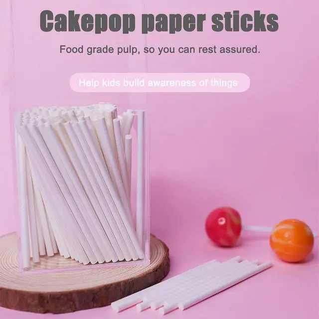 Alt view image 6 of 7 - 500 Pcs 4-Inch White Lollipop Sticks,Cake Pops Sticks,Paper Treat Sticks Sucker Stick for Cake Toppers,Dessert,Chocolate,Cookie,Candy(3mm)