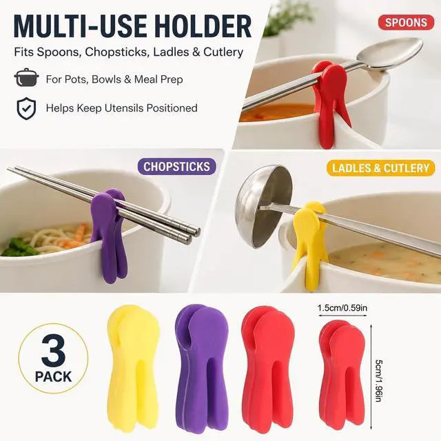 Alt view image 3 of 7 - 3Pcs Silicone Pot Clip Spoon Rest, Utensil Pot Clip Heat Resistant Kitchen Utensil Holder, Bracket Clips Chopstick Cutlery Restsfor Stove Top Rest Kitchen Spoon Holder