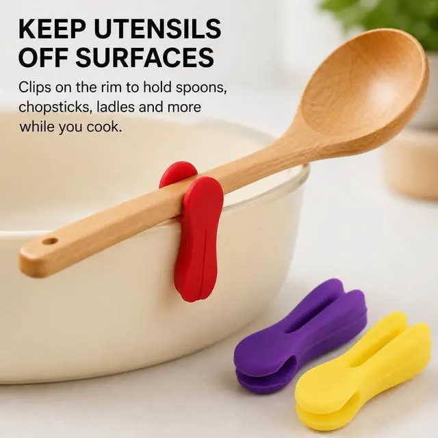 Alt view image 5 of 7 - 3Pcs Silicone Pot Clip Spoon Rest, Utensil Pot Clip Heat Resistant Kitchen Utensil Holder, Bracket Clips Chopstick Cutlery Restsfor Stove Top Rest Kitchen Spoon Holder