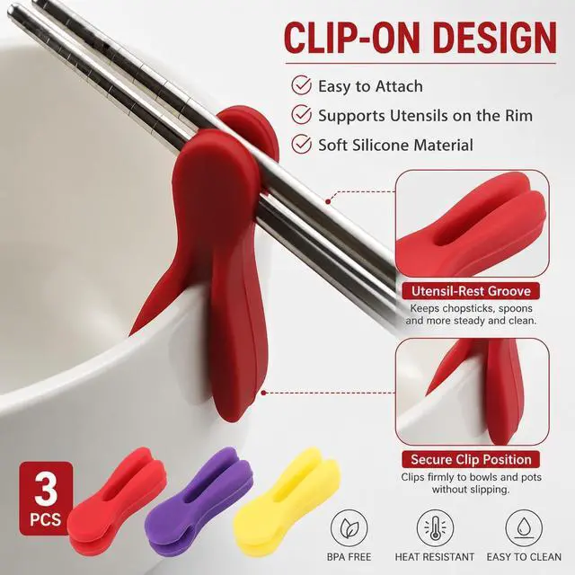 Alt view image 6 of 7 - 3Pcs Silicone Pot Clip Spoon Rest, Utensil Pot Clip Heat Resistant Kitchen Utensil Holder, Bracket Clips Chopstick Cutlery Restsfor Stove Top Rest Kitchen Spoon Holder