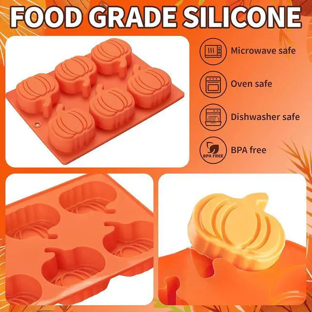 Alt view image 3 of 7 - Silicone Pumpkin Molds, 2 Pack Pumpkin-Shaped Cake Molds Thanksgiving Cookie Molds Muffin Cupcake Pan Hot Chocolate Bomb Mold for Halloween Thanksgiving Fall Baking and Wax Melts Soap Making