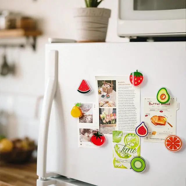 Alt view image 4 of 6 - 8PCS Cute Fruit Fridge Decorative Magnets Funny Food Magnet Set | 1.55inch Plastic Food Refrigerator Magnets,Avocado,Kiwi,Strawberry,Tomato,Orange,Watermelon Pattern Fridge Decoration