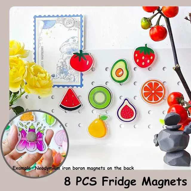 Alt view image 3 of 6 - 8PCS Cute Fruit Fridge Decorative Magnets Funny Food Magnet Set | 1.55inch Plastic Food Refrigerator Magnets,Avocado,Kiwi,Strawberry,Tomato,Orange,Watermelon Pattern Fridge Decoration