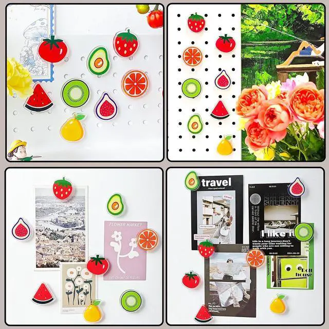 Alt view image 6 of 6 - 8PCS Cute Fruit Fridge Decorative Magnets Funny Food Magnet Set | 1.55inch Plastic Food Refrigerator Magnets,Avocado,Kiwi,Strawberry,Tomato,Orange,Watermelon Pattern Fridge Decoration