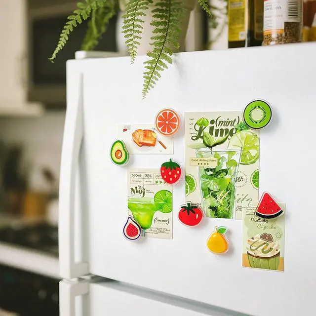 Alt view image 5 of 6 - 8PCS Cute Fruit Fridge Decorative Magnets Funny Food Magnet Set | 1.55inch Plastic Food Refrigerator Magnets,Avocado,Kiwi,Strawberry,Tomato,Orange,Watermelon Pattern Fridge Decoration