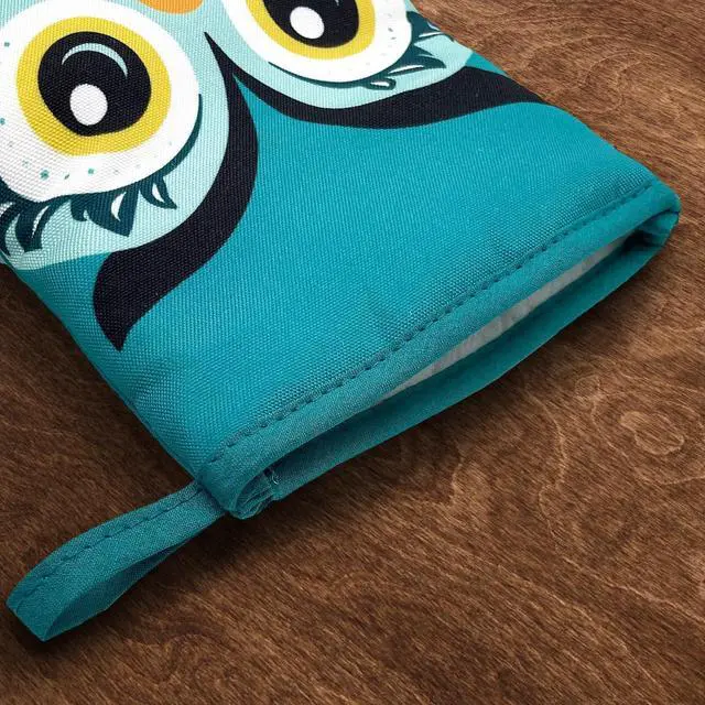 Alt view image 3 of 5 - Owl Cute Green Teal Mini Silicone Oven Mitts, Heat Slip Resistant Kitchen Gloves 2-Pack Set, Soft Short Small Oven Mittens Pot Holders for Baking Grilling Barbecue Microwave Gift