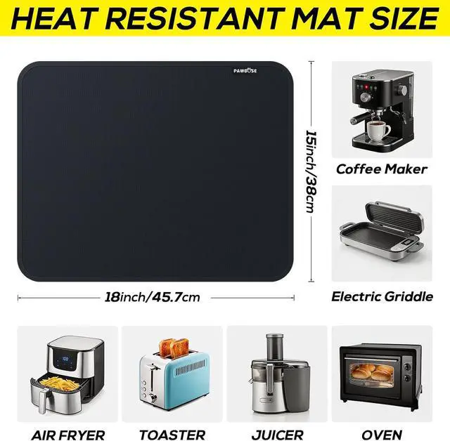 Alt view image 3 of 7 - PAWBOSE Heat Resistant Mats for Countertops 15x18 Inch - 1PCS Fireproof Air Fryer Mat, Hot Pad for Ninja, COSORI, Cuisinart, Toaster, Oven & Small Kitchen Appliances - Black