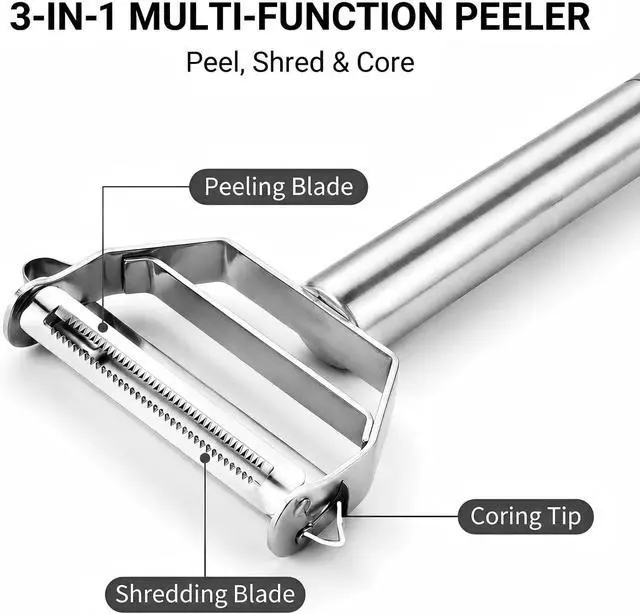 Alt view image 6 of 7 - Julienne Peeler, Double-Sided Blade Multifunctional Vegetable Peeler | 3 in 1 Y Stainless Steel Vegetable Peeler for potato,cabbage,carrot,cucumber,fruit