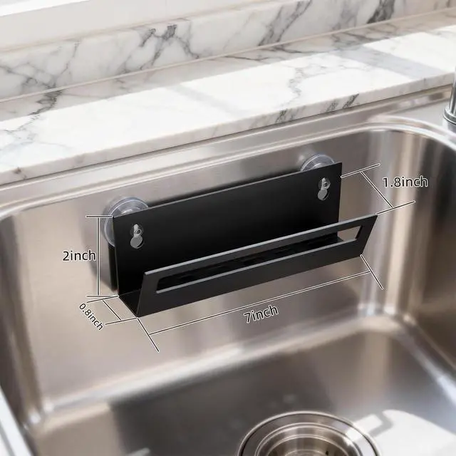 Alt view image 4 of 7 - Epicano Sponge Holder for Kitchen Sink | with Suction Cups & Adhesive Hook, Rustproof, Space-Saving Wall Hanging, Stainless Steel, For Sponge, Dish Cloth, Brush