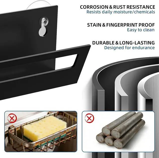 Alt view image 6 of 7 - Epicano Sponge Holder for Kitchen Sink | with Suction Cups & Adhesive Hook, Rustproof, Space-Saving Wall Hanging, Stainless Steel, For Sponge, Dish Cloth, Brush