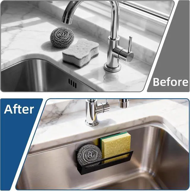 Alt view image 7 of 7 - Epicano Sponge Holder for Kitchen Sink | with Suction Cups & Adhesive Hook, Rustproof, Space-Saving Wall Hanging, Stainless Steel, For Sponge, Dish Cloth, Brush