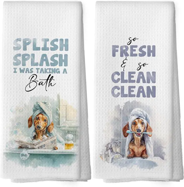 Main image of Dog Bathroom Kitchen Towels - Dachshund Gifts Dish Towel, Dog Lovers Gifts Funny Dish Towels with Sayings Decorative Absorbent Dishcloths Hand Towel Set of 2 for Kitchen Decor 16x24 Inches