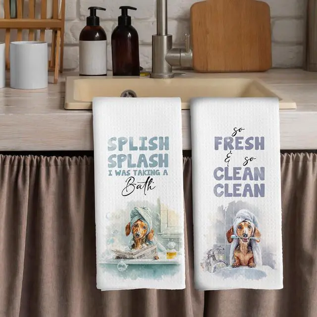 Alt view image 3 of 6 - Dog Bathroom Kitchen Towels - Dachshund Gifts Dish Towel, Dog Lovers Gifts Funny Dish Towels with Sayings Decorative Absorbent Dishcloths Hand Towel Set of 2 for Kitchen Decor 16x24 Inches