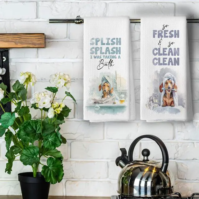 Alt view image 4 of 6 - Dog Bathroom Kitchen Towels - Dachshund Gifts Dish Towel, Dog Lovers Gifts Funny Dish Towels with Sayings Decorative Absorbent Dishcloths Hand Towel Set of 2 for Kitchen Decor 16x24 Inches