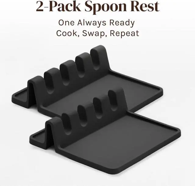 Alt view image 4 of 7 - Cooler Kitchen Black Silicone Spoon Rest for Stove Top with Drip Pad (Two Pack) - Heat-Resistant, BPA-Free Utensil Rest & Spoon Holder for Kitchen Counter - Grill Utensil Holder for Spatulas