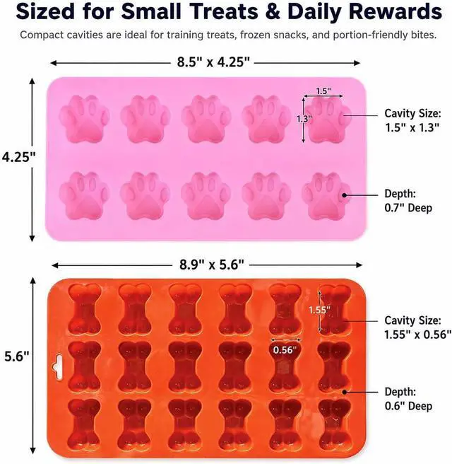 Alt view image 2 of 7 - Dog Treat Mold Silicone 2 Pack, Paw Print and Bone Silicone Molds for Homemade Dog Treats, Frozen Puppy Treats, Dog Ice Cream, Chocolate, Gummies, Candy, Ice Cubes, BPA Free Easy Release Pet Mold