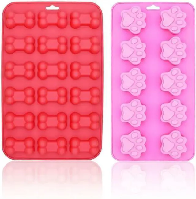 Main image of Dog Treat Mold Silicone 2 Pack, Paw Print and Bone Silicone Molds for Homemade Dog Treats, Frozen Puppy Treats, Dog Ice Cream, Chocolate, Gummies, Candy, Ice Cubes, BPA Free Easy Release Pet Mold