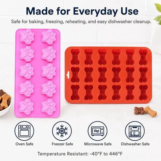 Alt view image 6 of 7 - Dog Treat Mold Silicone 2 Pack, Paw Print and Bone Silicone Molds for Homemade Dog Treats, Frozen Puppy Treats, Dog Ice Cream, Chocolate, Gummies, Candy, Ice Cubes, BPA Free Easy Release Pet Mold