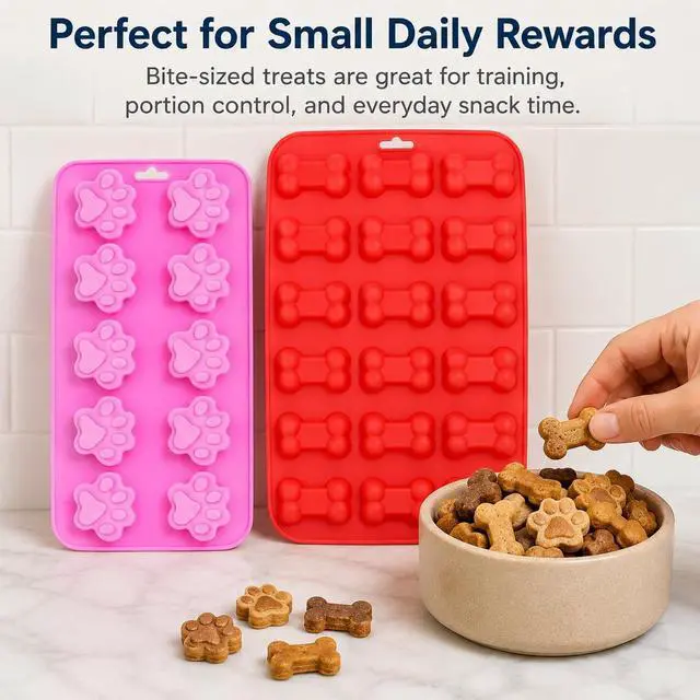 Alt view image 7 of 7 - Dog Treat Mold Silicone 2 Pack, Paw Print and Bone Silicone Molds for Homemade Dog Treats, Frozen Puppy Treats, Dog Ice Cream, Chocolate, Gummies, Candy, Ice Cubes, BPA Free Easy Release Pet Mold