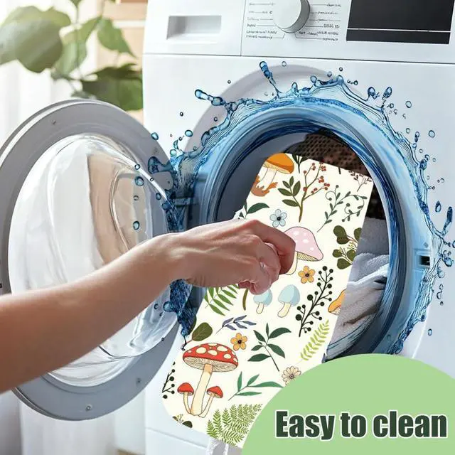 Alt view image 7 of 7 - Dish Drying Mat for Kitchen Counter, 40cm x 45cm,Mushroom and Leaf Pattern, Absorbent Microfiber Drying Pad for Dishes, Quick-Dry Kitchen Mat with Non-Slip Base, Countertop Protector