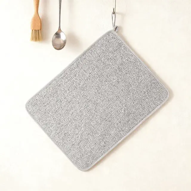 Alt view image 4 of 5 - 2 Pack Dish Drying Mat Absorbent Microfiber Dish Drainer Mats for Kitchen Counter, 20 x 15 Inch Mats for Drying Dishes, Gray