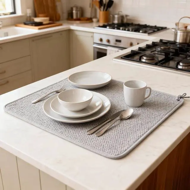 Alt view image 5 of 5 - 2 Pack Dish Drying Mat Absorbent Microfiber Dish Drainer Mats for Kitchen Counter, 20 x 15 Inch Mats for Drying Dishes, Gray
