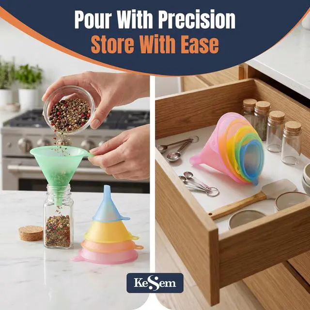 Alt view image 5 of 7 - Plastic Kitchen Funnel Set of 5, Round Food Funnels for Kitchen Use, Multifunctional Funnels for Filling Bottles Canning Oil Funnel for Cooking, Lab and Automotive Use