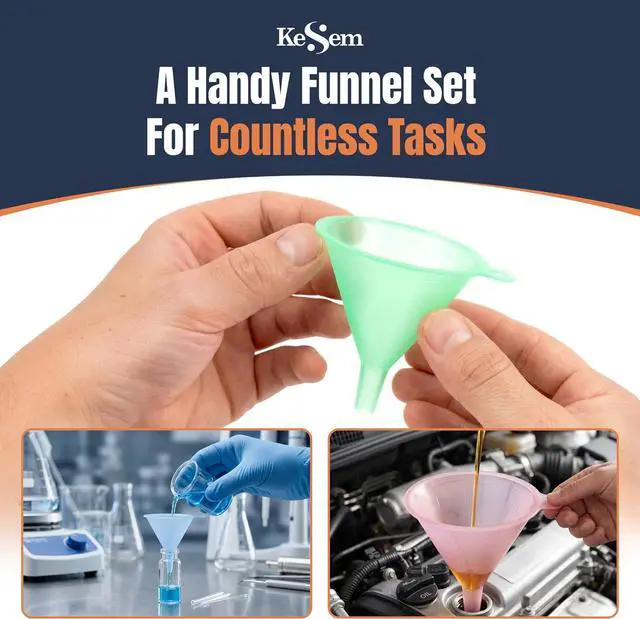Alt view image 6 of 7 - Plastic Kitchen Funnel Set of 5, Round Food Funnels for Kitchen Use, Multifunctional Funnels for Filling Bottles Canning Oil Funnel for Cooking, Lab and Automotive Use