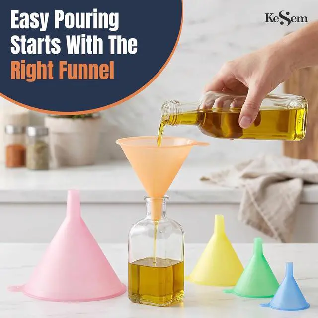 Alt view image 7 of 7 - Plastic Kitchen Funnel Set of 5, Round Food Funnels for Kitchen Use, Multifunctional Funnels for Filling Bottles Canning Oil Funnel for Cooking, Lab and Automotive Use