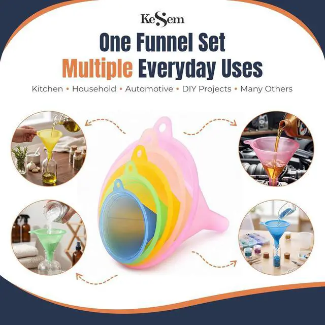 Alt view image 4 of 7 - Plastic Kitchen Funnel Set of 5, Round Food Funnels for Kitchen Use, Multifunctional Funnels for Filling Bottles Canning Oil Funnel for Cooking, Lab and Automotive Use