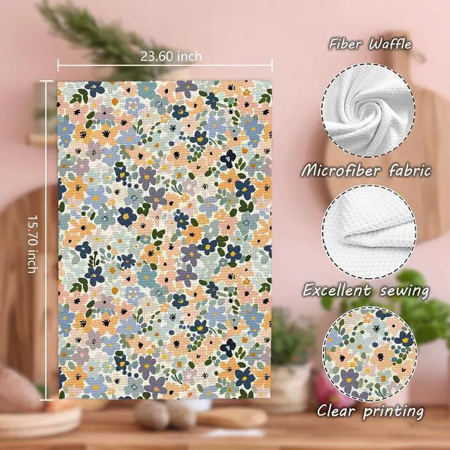 Alt view image 4 of 7 - Floral Kitchen Towels, Vintage Flower Hand Towels for Kitchen Bathroom Decor, Cottagecore Flower Decorative Dish Tea Towels for Kitchen16x24 Inches