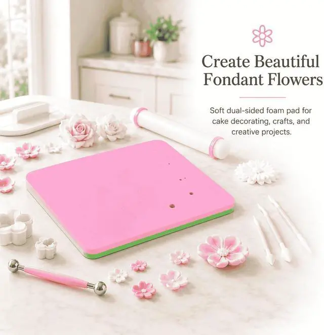 Alt view image 5 of 6 - Fondant Foam Pad with 5 Holes - Silicone Mat for Cake Decorating, Rolling Pin & Clay Tools, Perfect for Fondant, Gum and Air Dry Clay Crafts