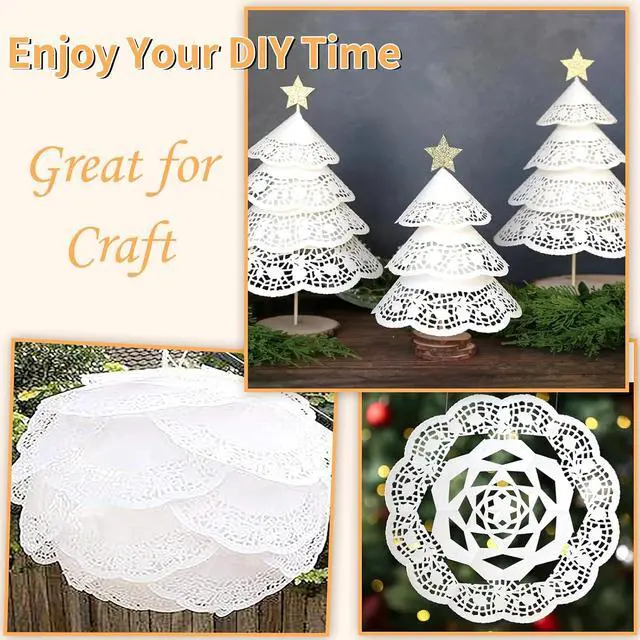 Alt view image 3 of 7 - Paper Doilies Assorted Sizes, Disposable Lace Doilies for Dessert Trays | 99 Pcs, 4.5 6.5 8.5 in, for Table Cake, Round, Safe for Food, Good Oil Absorption, Xmas Craft, White, Paper Placemats Bulk