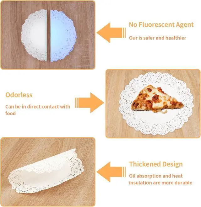 Alt view image 6 of 7 - Paper Doilies Assorted Sizes, Disposable Lace Doilies for Dessert Trays | 99 Pcs, 4.5 6.5 8.5 in, for Table Cake, Round, Safe for Food, Good Oil Absorption, Xmas Craft, White, Paper Placemats Bulk