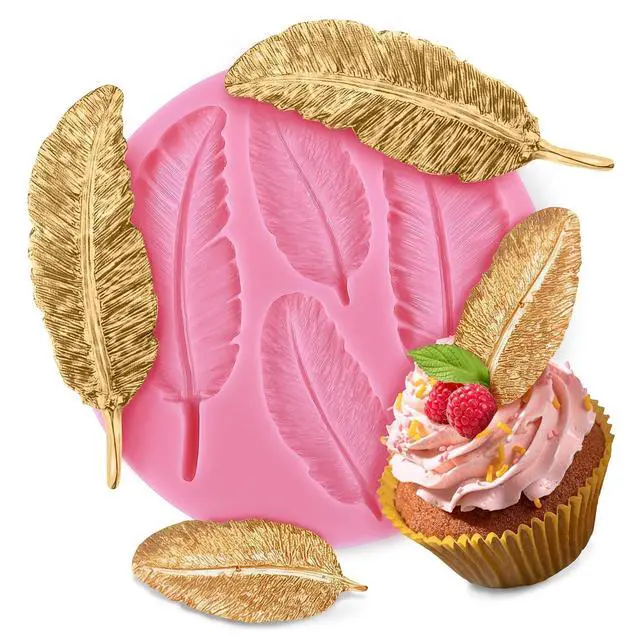 Main image of Feather Chocolate Mold, Flexible Silicone, 3D Design, 0.3" Thick, Reusable | Silicone Feather Mold; Different Sizes of Feathers; Non-Stick Release; for Cakes, Desserts, and Dessert Decorating