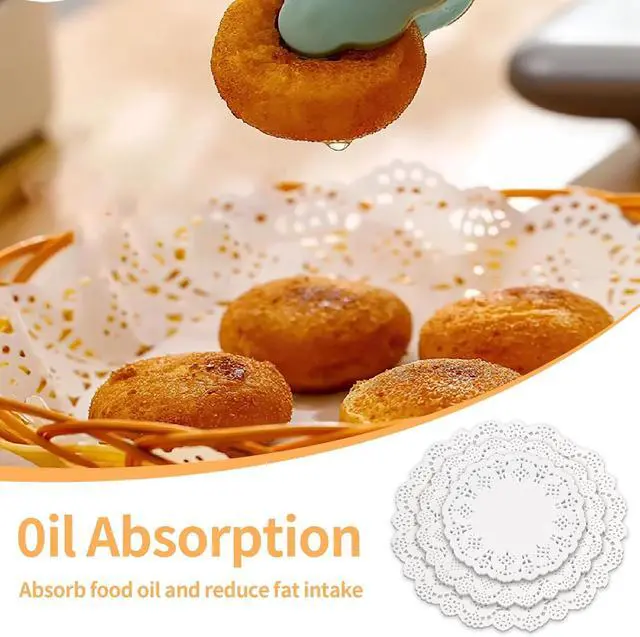 Alt view image 7 of 7 - Paper Doilies Assorted Sizes, Disposable Lace Doilies for Dessert Trays | 99 Pcs, 4.5 6.5 8.5 in, for Table Cake, Round, Safe for Food, Good Oil Absorption, Xmas Craft, White, Paper Placemats Bulk
