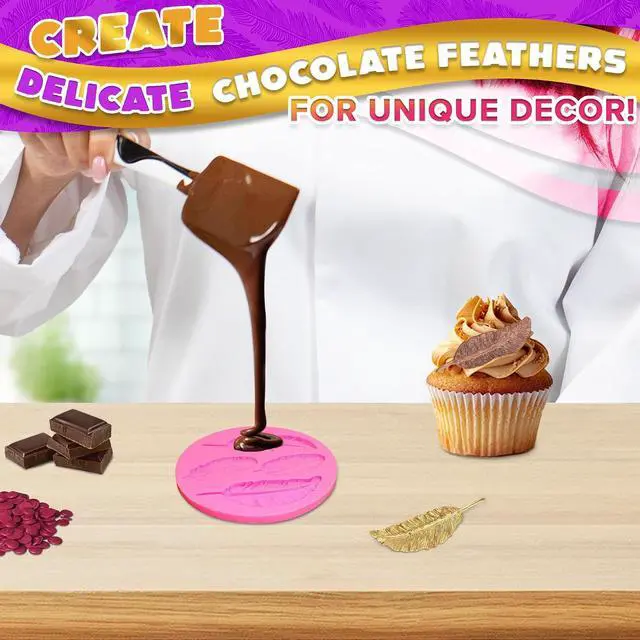 Alt view image 5 of 7 - Feather Chocolate Mold, Flexible Silicone, 3D Design, 0.3" Thick, Reusable | Silicone Feather Mold; Different Sizes of Feathers; Non-Stick Release; for Cakes, Desserts, and Dessert Decorating