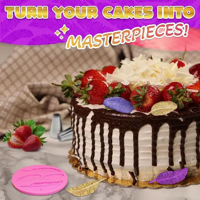 Alt view image 6 of 7 - Feather Chocolate Mold, Flexible Silicone, 3D Design, 0.3" Thick, Reusable | Silicone Feather Mold; Different Sizes of Feathers; Non-Stick Release; for Cakes, Desserts, and Dessert Decorating
