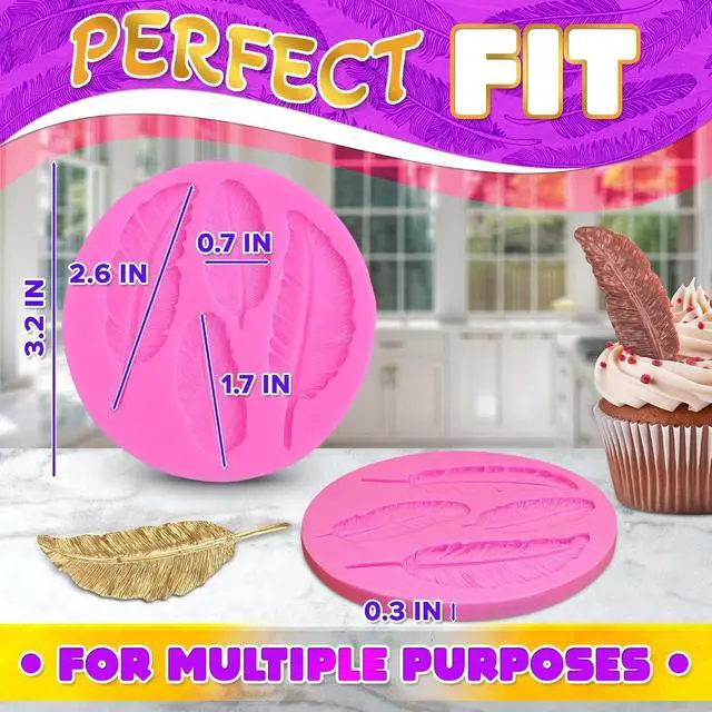 Alt view image 2 of 7 - Feather Chocolate Mold, Flexible Silicone, 3D Design, 0.3" Thick, Reusable | Silicone Feather Mold; Different Sizes of Feathers; Non-Stick Release; for Cakes, Desserts, and Dessert Decorating