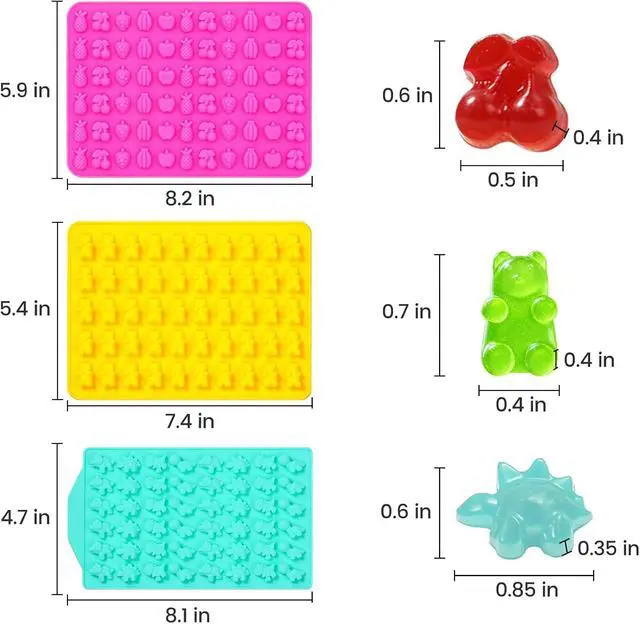 Alt view image 2 of 7 - Gummy Candy Molds with 2pcs Droppers, Silicone Bear Dinosaur Fruit Snack Molds, Non-stick Silicone Chocolate Molds for Gummies Candy Chocolate Baking