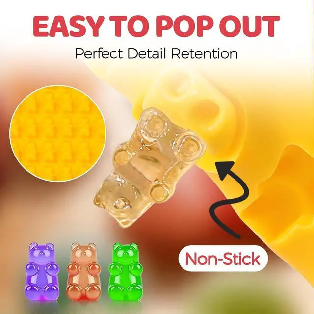 Alt view image 4 of 7 - Gummy Candy Molds with 2pcs Droppers, Silicone Bear Dinosaur Fruit Snack Molds, Non-stick Silicone Chocolate Molds for Gummies Candy Chocolate Baking