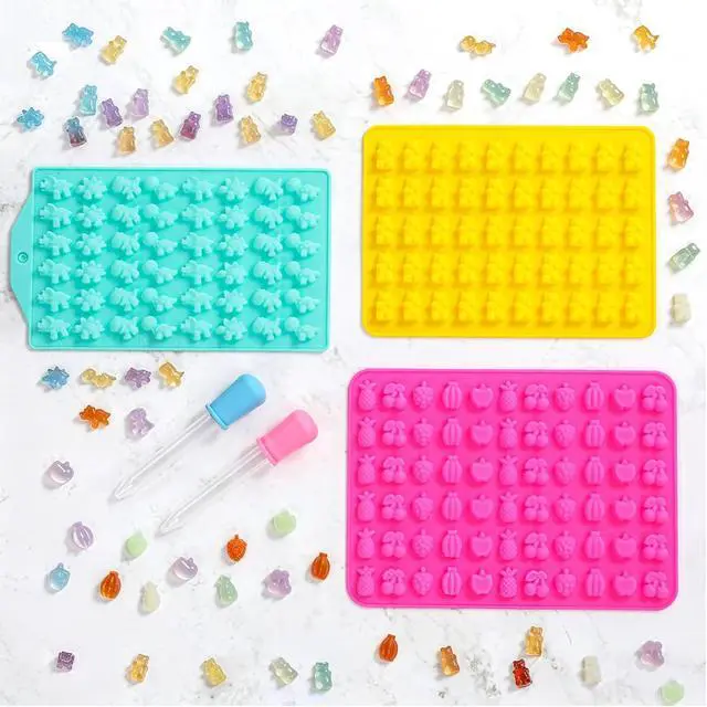 Alt view image 5 of 7 - Gummy Candy Molds with 2pcs Droppers, Silicone Bear Dinosaur Fruit Snack Molds, Non-stick Silicone Chocolate Molds for Gummies Candy Chocolate Baking