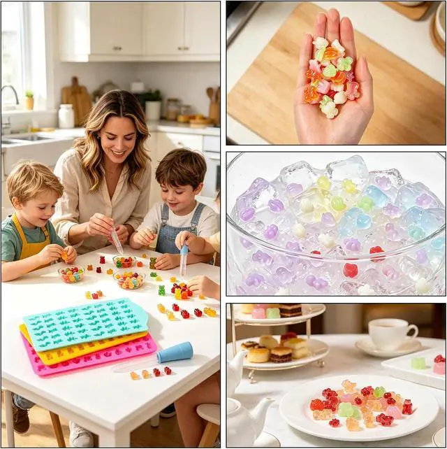 Alt view image 7 of 7 - Gummy Candy Molds with 2pcs Droppers, Silicone Bear Dinosaur Fruit Snack Molds, Non-stick Silicone Chocolate Molds for Gummies Candy Chocolate Baking
