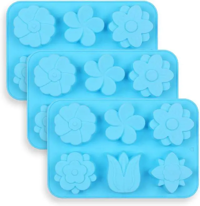 Main image of homEdge 6-Cavity Silicone Flowers Shap Mold, Set of 3PCS Non Stick Silicone Mixed Tulip, Daisy Mold for Candy Chocolate Jelly, Ice Cube 6 Styles Flowers