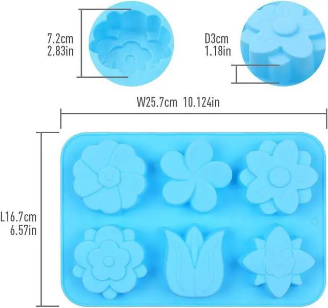 Alt view image 7 of 7 - homEdge 6-Cavity Silicone Flowers Shap Mold, Set of 3PCS Non Stick Silicone Mixed Tulip, Daisy Mold for Candy Chocolate Jelly, Ice Cube 6 Styles Flowers