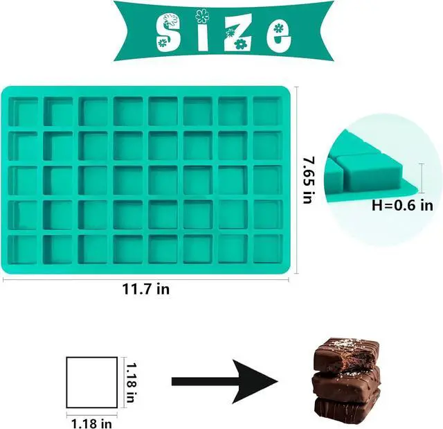 Alt view image 2 of 6 - Sakolla Square Chocolate Mold, 40 Cavities Silicone Cube Mold for Chocolate, Candy, Caramel, Ice Cubes, Ganache, Gummy