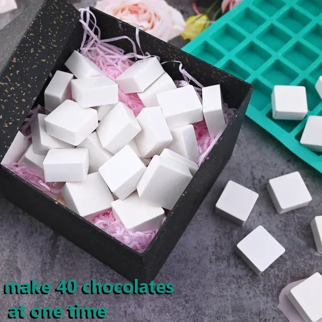 Alt view image 4 of 6 - Sakolla Square Chocolate Mold, 40 Cavities Silicone Cube Mold for Chocolate, Candy, Caramel, Ice Cubes, Ganache, Gummy