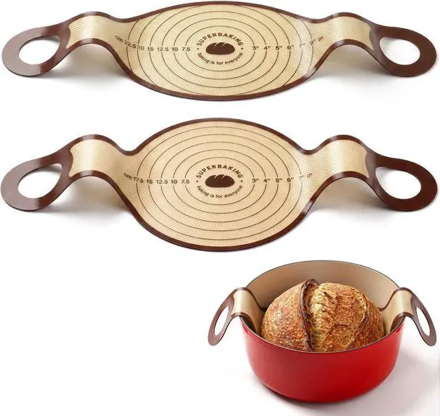 Main image of Pro Silicone Bread Sling 2 Pcs - 9in Round & Oval | 482F Heat Resistant, Non-Stick Dutch Oven Liners, Long Handles, Reusable Sourdough Baking Supplies