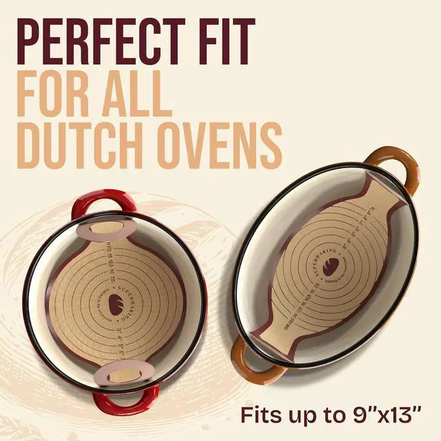 Alt view image 2 of 7 - Pro Silicone Bread Sling 2 Pcs - 9in Round & Oval | 482F Heat Resistant, Non-Stick Dutch Oven Liners, Long Handles, Reusable Sourdough Baking Supplies
